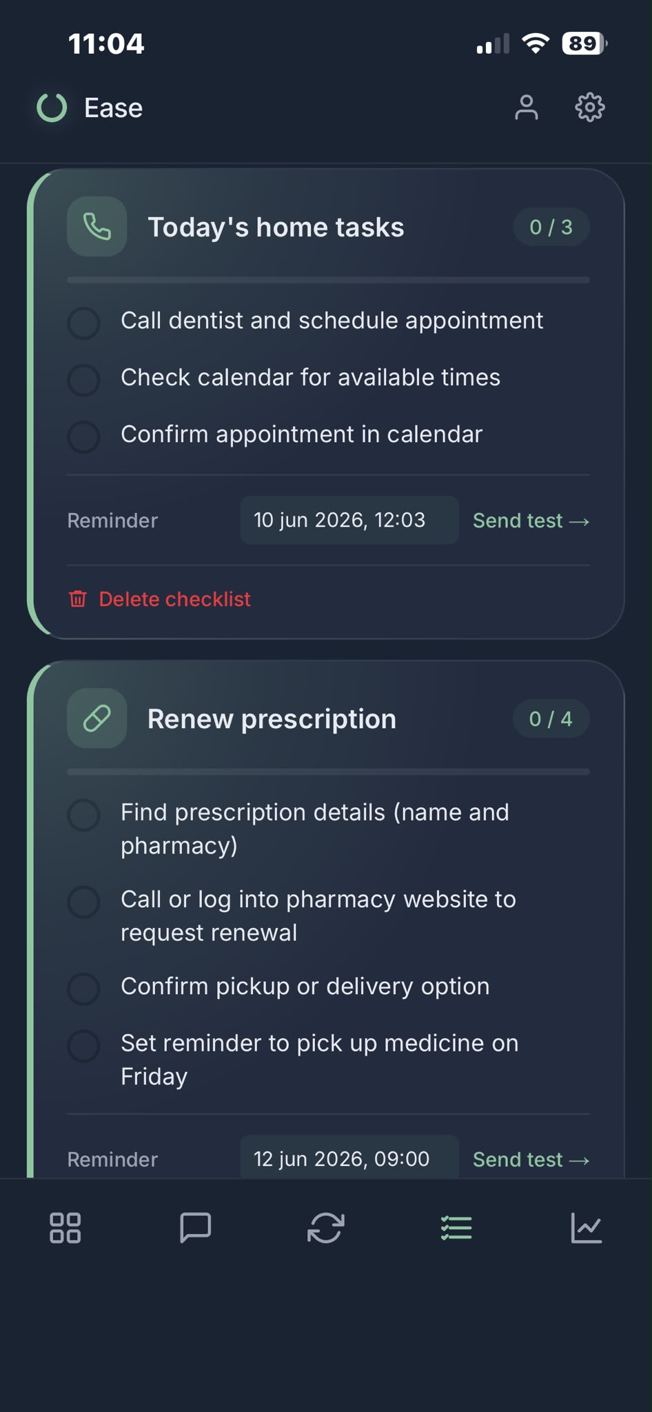 Ease tasks tab